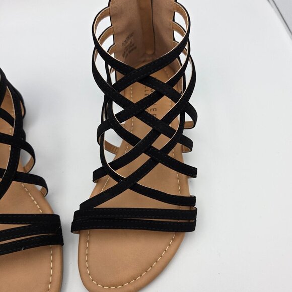 Journee Collection  8.5 Black Suede Flat Open Toed Sandal w/Zipper Back. - Picture 2 of 5